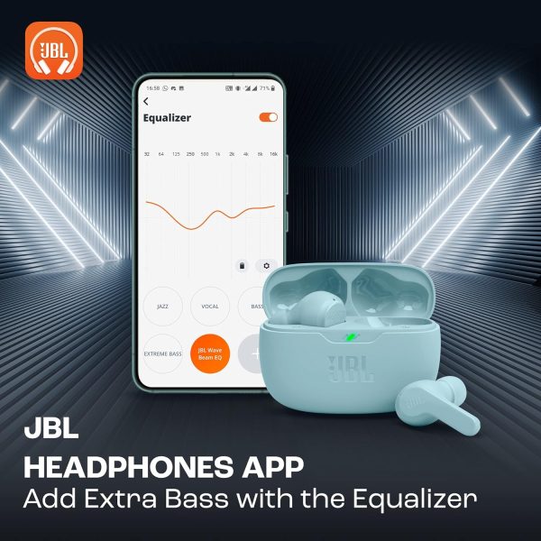 JBL Wave Beam in-Ear Wireless Earbuds (TWS) with Mic,App for Customized Extra Bass Eq,32 Hours Battery&Quick Charge,Ip54 Water&Dust Resistance,Ambient Aware&Talk-Thru,Google Fastpair (Mint)