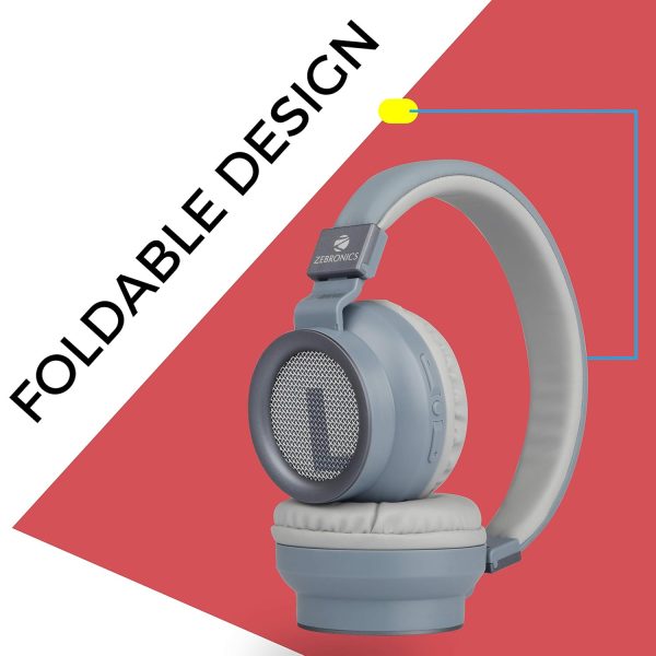 Zebronics-Bang over the ear headphones with Foldable Design and Bluetooth v5.0 headphones, Providing up to 20h* Playback(Blue)