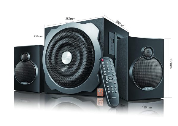 F&D A521X 104 W 2.1 Channel Bluetooth Multimedia Speakers with Subwoofer Satellite Speaker, Remote, Digital FM & USB (Black)