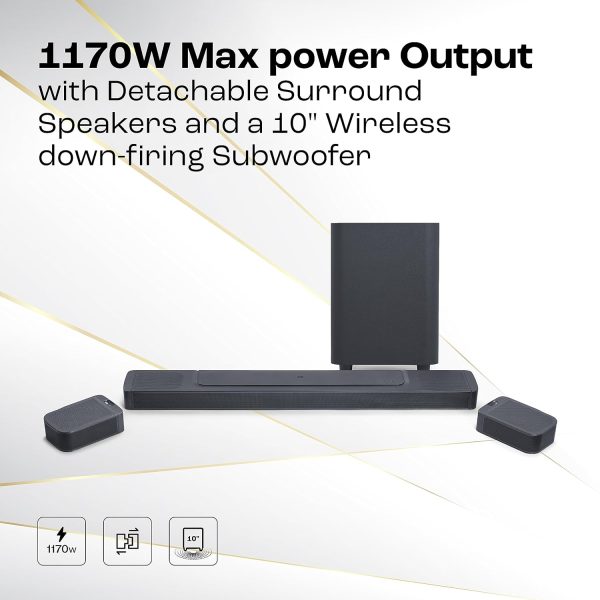 JBL Bar 1300, 11.1.4 Channel Truly Wireless Soundbar with True Dolby Atmos®, DTS:X, and MultiBeam™ Surround Sound, 10" Down-Firing Wireless Subwoofer, HDMI eARC, BT, Wi-Fi, Alexa, One App (1170W)