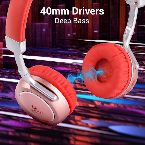 ZEBRONICS DUKE 2 Wireless Headphone, Supports Bluetooth, Dual Pairing, Deep Bass, up to 60h Battery Backup, AUX, Environmental Noise Cancellation, Gaming Mode, Now with Type C Charging (Red )