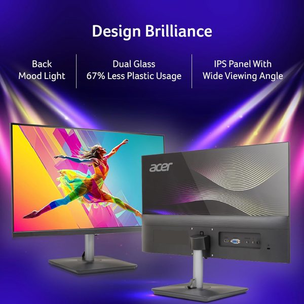 Acer RS242Y 23.8 Inch Full HD IPS Ultra-Thin (6.9mm) Backlit LED Monitor I Color Patterned Back Mood Light I Dual Glass Design, Sleek Metal Frame I 1 MS, 100Hz I 1xHDMI 1xVGA I Speakers I Eye Care