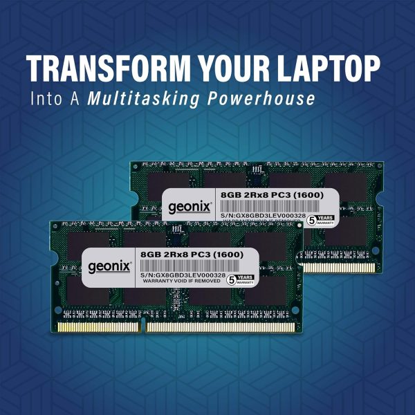 Geonix Laptop RAM, 8 GB DDR3, Frequency-1600 Mhz, (8x2) IC, 204 Pin, 5 Years Warranty