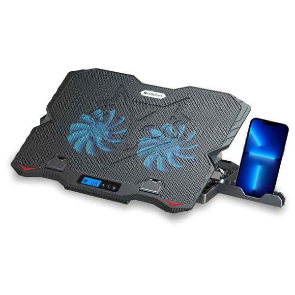 Zebronics NC5500D Powerful Laptop Cooler with Dual 125mm Fans, Silent Operation, Adjustable Fan Speed, Display, Controls, USB, 5 Step Retractable Stand and Mobile Holder