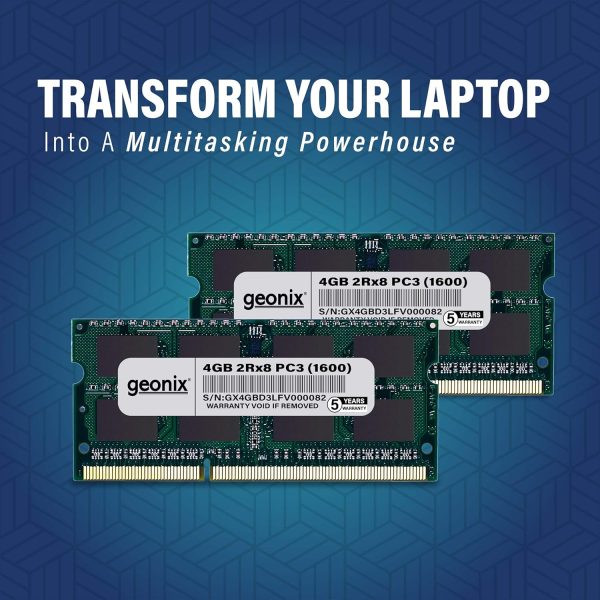 Geonix Laptop RAM, 4 GB DDR3, Frequency-1600 Mhz, (8x2) IC, 204 Pin, 5 Years Warrantym