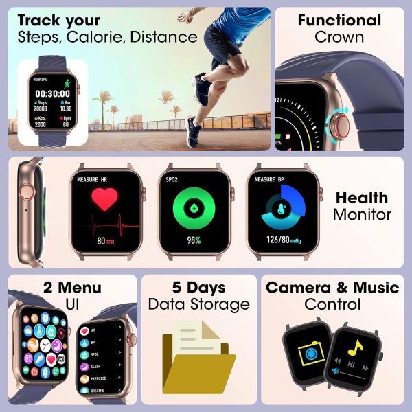 ZEBRONICS Iconic LITE AMOLED Smartwatch with Bluetooth Calling, 100+ Sport Modes, IP67, 1.78" 2.5D Curved Display, Voice Assistant, 10 Built-in/Customizable Watch Faces and Sleep Monitor (Gold Blue)