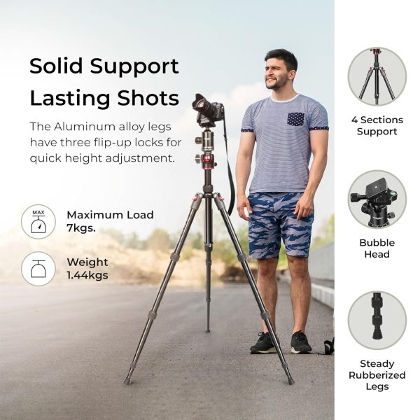 DIGITEK® (DTR 520 BH) 152CM Foldable Aluminum Tripod Cum Monopod with Swivel Pan Head, 4 Section Adjustment, 7kg Max Load, Max Operating Height: 4.95Ft, Compatible with DSLR Camera, Dv Video Camcorder