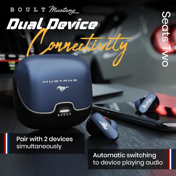 Boult x Mustang Derby Newly Launched Truly Wireless in Ear Earbuds with 100H Playtime, Built-in App Support, Dual Device Pairing, Quad Mic ENC, 45ms Low Latency, IPX5 Ear Buds TWS Bluetooth 5.4