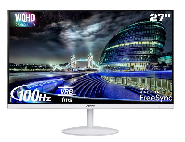 Acer SA272U E 27 Inch WQHD 2560x1440 Resolution IPS Ultra Slim (7.2mm) Backlight LED LCD Monitor I 100Hz Refresh I 1 MS VRB I HDR 10 I AMD Free Sync I 2xHDMI 1xDP I Stereo Speakers I Eye Care I White