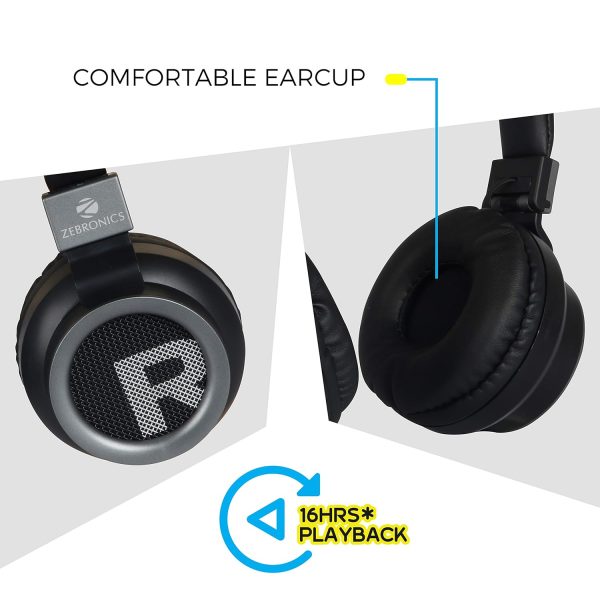 ZEBRONICS Zeb-Bang Wireless Bluetooth On The Ear Headphone with Mic and Playback time 16 hrs (Black)