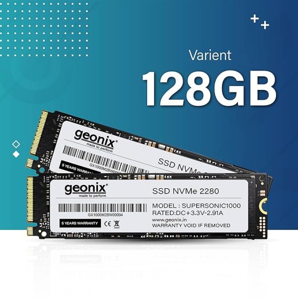 GEONIX 128GB M.2 NVMe SSD, 2280 SATA III (6Gb/s), Read Speed – Up to 2650 Mbps, Write Speed – Up to 2000 Mbps, Internal Solid State Drive (SSD), (3years Warranty)