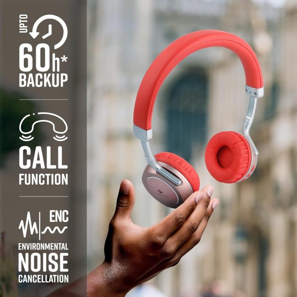 ZEBRONICS DUKE 2 Wireless Headphone, Supports Bluetooth, Dual Pairing, Deep Bass, up to 60h Battery Backup, AUX, Environmental Noise Cancellation, Gaming Mode, Now with Type C Charging (Red )