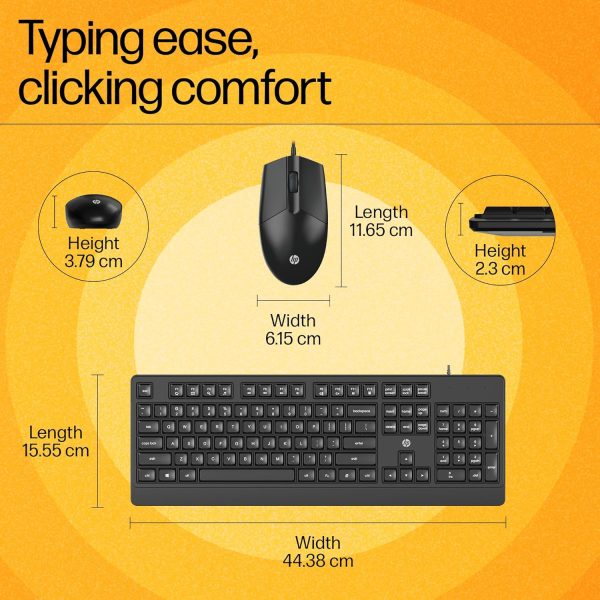 HP KM 180 Wired Mouse and Keyboard Combo, USB Plug-and-Play, 1200 dpi, Full-Size Layout with Numeric pad, Up to 10 Million keystrokes, Up to 1 Million clicks, 1-Year Warranty, 0.52 kg, Black, 7J4G3AA