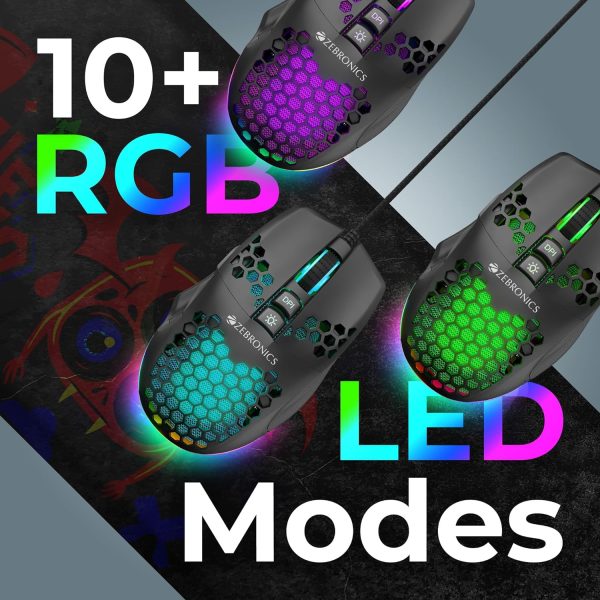 ZEBRONICS Crosshair Premium Gaming RGB USB Mouse with Up to 7200 Dpi, Included Custom Magnetic Side Plates, High Accuracy,Gaming Grade Sensor,Advanced Windows Software,Light Weight Mouse