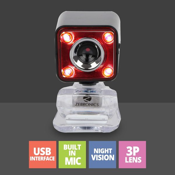 Zebronics Zeb-Crystal Pro Web Camera with USB Powered,3P Lens,Night Vision and Built-in Mic(RED)