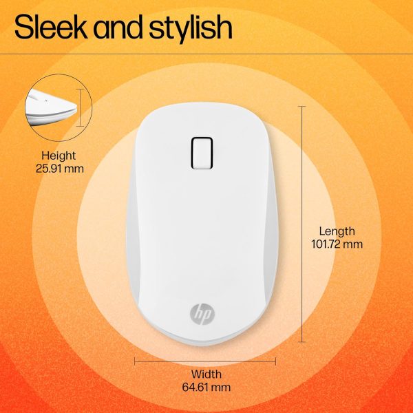 HP 410 Slim White Bluetooth Mouse/Bluetooth 5 connection/12 Month Battery life/1000-2000 dpi Multi-Surface Sensor/Compact and Ambidextrous Design