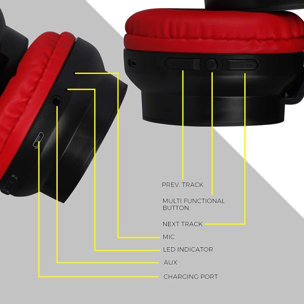 Zebronics-Bang over the ear headphones with Foldable Design and Bluetooth v5.0 headphones, Providing up to 20h* Playback(Red)