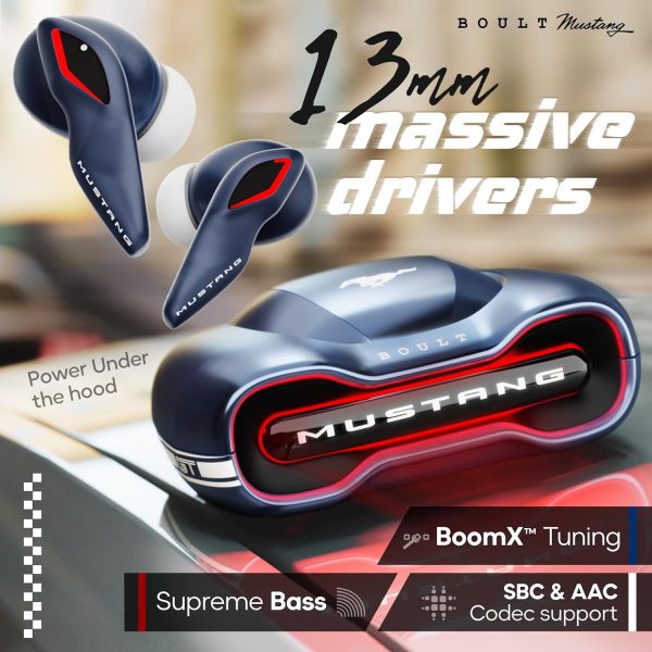 Boult x Mustang Torq Newly Launched Truly Wireless in Ear Earbuds with 50H Playtime, App Support, Quad Mic ENC, 45ms Low Latency, Breathing LEDs, 13mm Drivers, Made in India ear buds TWS Bluetooth 5.4