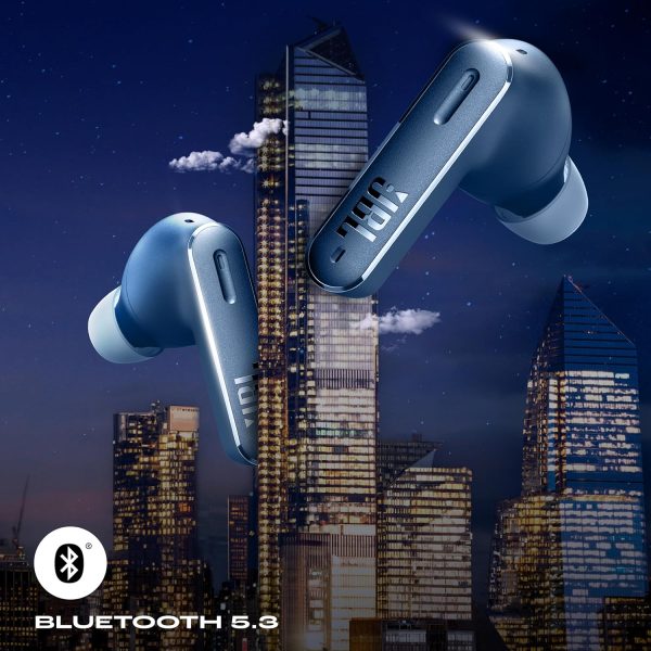 JBL Tune Beam in Ear Wireless TWS Earbuds with Mic, ANC Earbuds, Customized Extra Bass with Headphones App, 48 Hrs Battery, Quick Charge, 4-Mics, IP54, Ambient Aware & Talk-Thru, Bluetooth 5.3 (Blue)