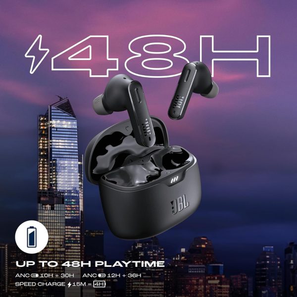 JBL Tune Beam In Ear Wireless TWS Earbuds with Mic, ANC Earbuds, Customized Extra Bass with Headphones App, 48 Hrs Battery, Quick Charge, 4-Mics, IP54, Ambient Aware & Talk-Thru, Bluetooth 5.3 (Black)