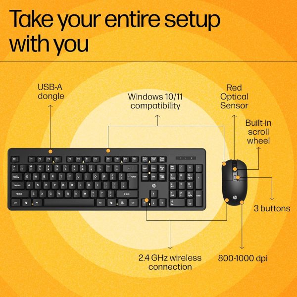 HP KM200 Wireless Mouse and Keyboard Combo, Full-Size Ergonomic Design, 3 Button and Built-in Scroll Wheel, 2.4 GHz Wireless connectio, 3 Years Warranty (7J4G8AA)