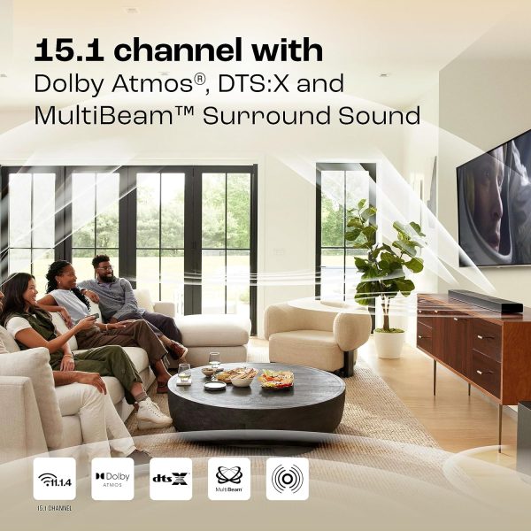 JBL Bar 1300, 11.1.4 Channel Truly Wireless Soundbar with True Dolby Atmos®, DTS:X, and MultiBeam™ Surround Sound, 10" Down-Firing Wireless Subwoofer, HDMI eARC, BT, Wi-Fi, Alexa, One App (1170W)