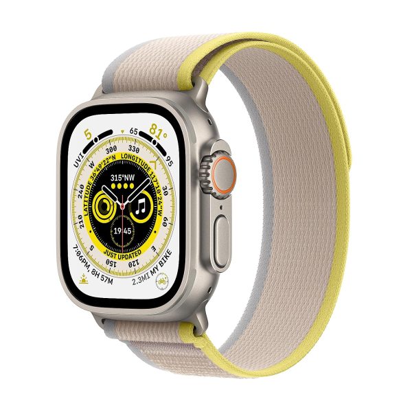 Apple Watch Ultra [GPS + Cellular 49 mm] smart watch w/Rugged Titanium Case & Yellow/Beige Trail Loop S/M Fitness Tracker, Precision GPS, Action Button, Extra-Long BatteryLife, Brighter Retina Display