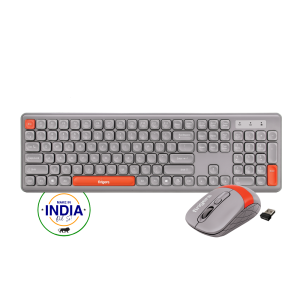 FINGERS Exquisite Combo – Rangeela Series Wireless Desktop Keyboard (Pearl Grey, Orange)