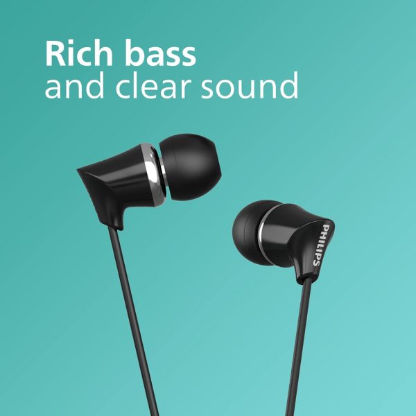 Philips Audio TAE1136 Wired in Ear Earphones with Built in Mic, 10 mm Driver, Powerful bass and Clear Sound