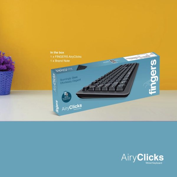 FINGERS AiryClicks Wired Keyboard (Durable Sealed Membrane with Soft Spill-Proof Keys, Special Dedicated keys of Calculator & Notepad, Compatible with Windows®, macOS, Linux & Chrome OS)