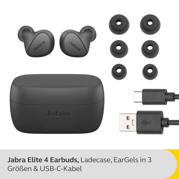 Jabra Elite 4 Wireless Earbuds, Active Noise Cancelling, Comfortable Bluetooth Earphones with Spotify Tap Playback, Google Fast Pair, Microsoft Swift Pair and Dual Pairing - Dark Grey