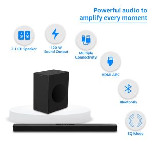 PHILIPS Newly Launched Audio TAB4218/94 2.1Ch 120W Bluetooth Soundbar with Rich Bass, 3 EQ Modes, Multi-Connectivity Option with Supporting USB, HDMI(ARC), Optical, Coaxial & Aux-in (Black)