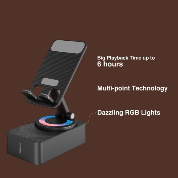 FINGERS Mini MOT (My-Own-TV) Portable Speaker-Cum-Mobile Stand with Rotating 360-degree (Dazzling RGB Lights | 6-Hours Big Playback Time | Built-in Mic for Hands-Free Calls) - Rich Black