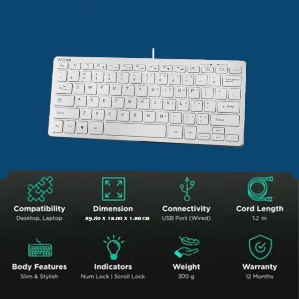 IVOOMI USB Mini Keyboard, Silver Color with Multimedia hot Key (Model: Venom IV-WU201) (Black)