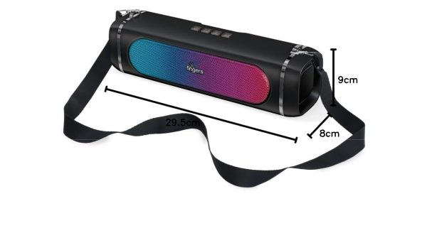 FINGERS SoundPower-20 Bluetooth Portable Speaker with Powerful 20 W Deep Bass, Mesmerizing RGB Lights, 9-Hour Playtime, Free Carry Strap, Built-in Mic (Black)