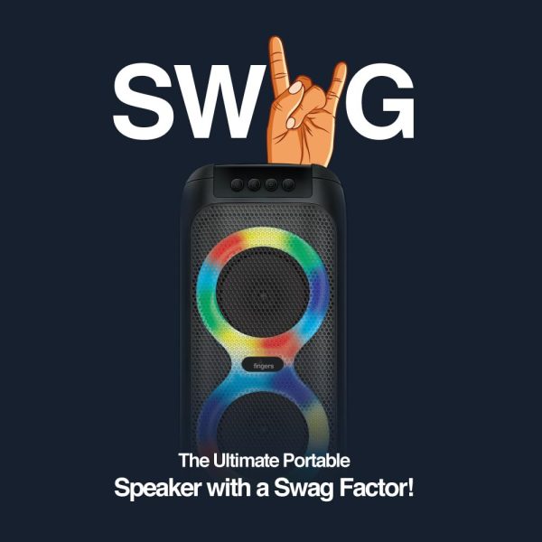 FINGERS Swag5 Bluetooth Portable Speaker (with RGB lights, 10 W Deep Bass, FM, USB, MicroSD, AUX, Mic in (6.35 mm), Multi-point Technology, Provisional Slot for Wired/Wireless Mic)