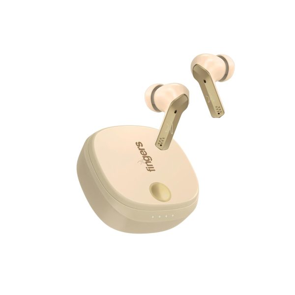 FINGERS Mesmeric TWS Earbuds Immersive Sound with 10 mm Deep bass Drivers, 60 Hours Playtime, Built-in Quad Mics, SNC™ Technology, Quick Charge Type-C Fast Charging (Rich Beige)