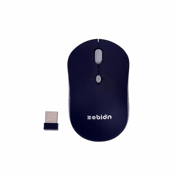 Zebion Sapphire Lightweight Wireless Optical Mouse with 2.4 Ghz, 800/1200/1600 Adjustable DPI and Optical Sensor, Silent Switch, AA Battery Included, Nano Receiver (Black)