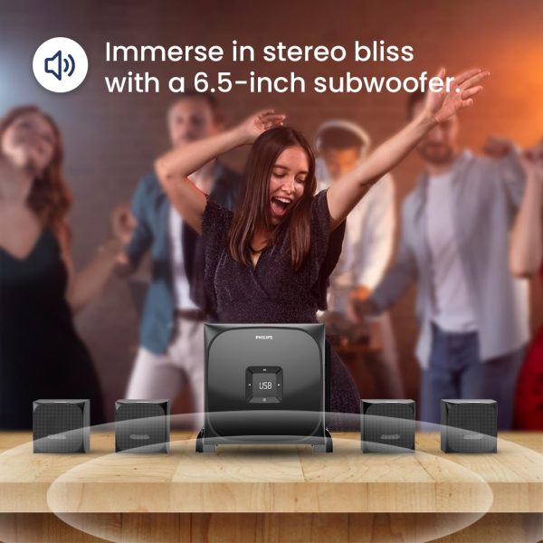 Philips Audio SPA8170B 4.1Ch 100W Bluetooth Multimedia Speaker with Rich Bass, Multi-Connectivity Option with Supporting USB, Optical, Aux-in for Easy Connection (Black)