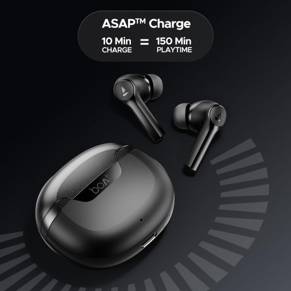 boAt Newly Launched Airdopes 300 Premium Truly Wireless in-Ear Earbuds with 4 Mics AI-ENx Spatial Audio, 50HRS Playtime, Multipoint Connection, ASAP Charge, Hearables App Support(Gunmetal Black)