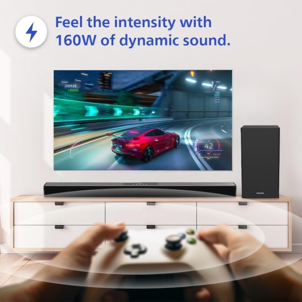 PHILIPS Audio TAB4228/94 2.1Ch 160W Bluetooth Soundbar with Rich Bass, 3 EQ Modes, Multi-Connectivity Option with Supporting USB, HDMI(ARC), Optical, Coaxial & Aux-in for Easy Connection (Black)