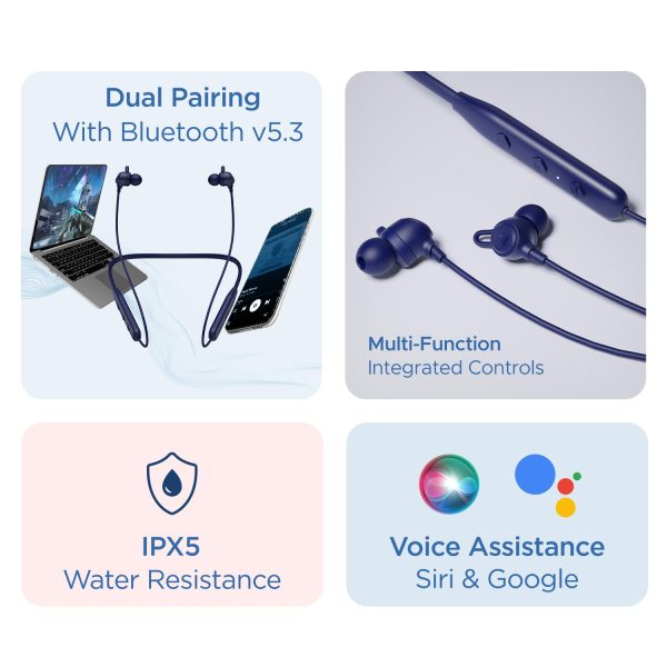 boAt Rockerz 109 Bluetooth Neckband with 40 hrs Playback,ENx Technology, Beast Mode (60ms), Magnetic Buds, Dual Pairing, ASAP Charge, IPX5 Water Resistance(Cool Blue)