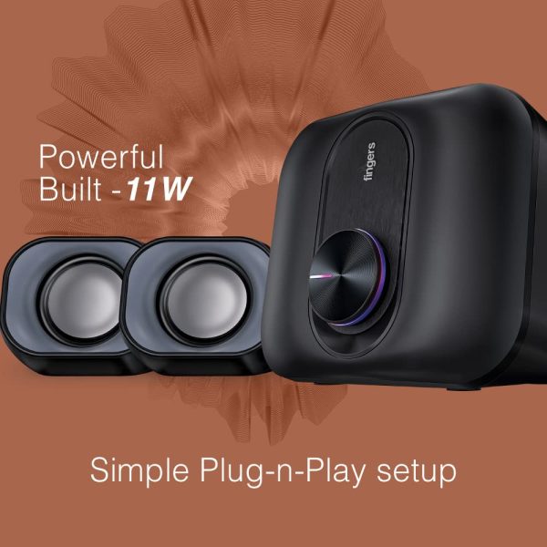 FINGERS StereoBeats 2.1 Channel Multimedia Wired Speaker (USB Powered with 3.5 mm Stereo Input | Powerful 11 Watts | for Computer PCs & Laptops) - Rich Black