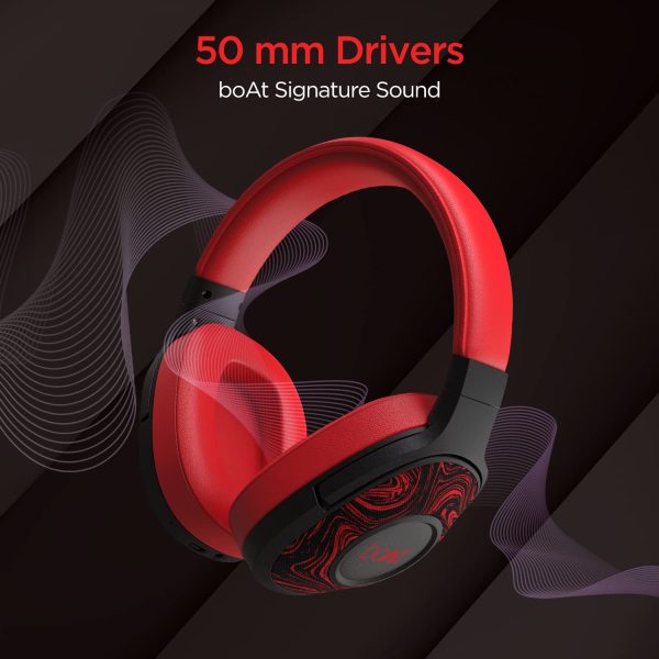 boAt Rockerz 550 Bluetooth Wireless Over Ear Headphones with Mic Upto 20 Hours Playback, 50MM Drivers, Soft Padded Ear Cushions and Physical Noise Isolation (Red)