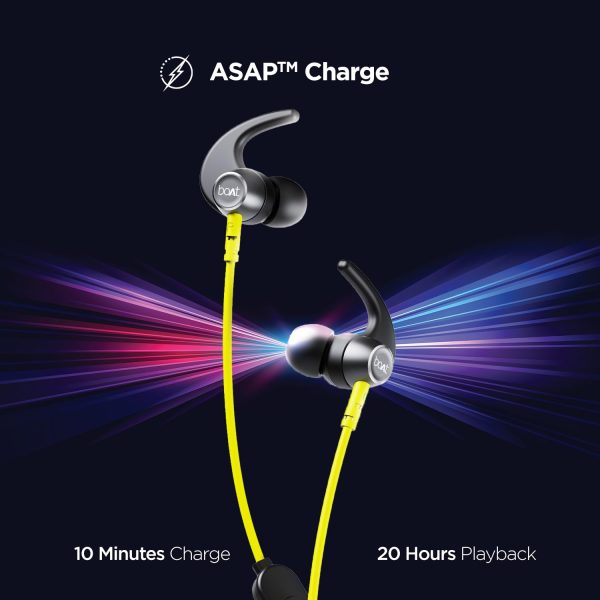 boAt Rockerz 330 Pro in-Ear Bluetooth Neckband with 60HRS Playtime, ASAP Charge, ENx Tech, Signature Sound, BT v5.2, Dual Pairing, IPX5, with Mic (Blazing Yellow)