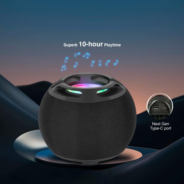 FINGERS GlobeSound Portable Wireless Speaker with 10W and 10 hours Playtime, Immersive Sound, Mesmerizing RGB Lights, Multi-Connectivity Modes with Type C Charging (Rich Black)