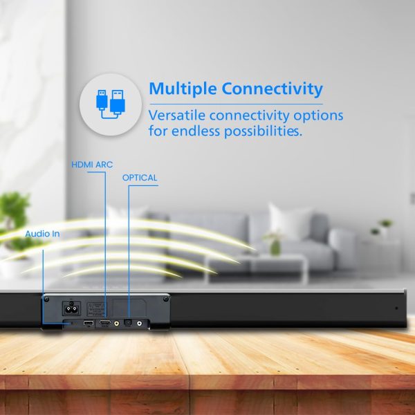 PHILIPS Newly Launched Audio TAB4218/94 2.1Ch 120W Bluetooth Soundbar with Rich Bass, 3 EQ Modes, Multi-Connectivity Option with Supporting USB, HDMI(ARC), Optical, Coaxial & Aux-in (Black)