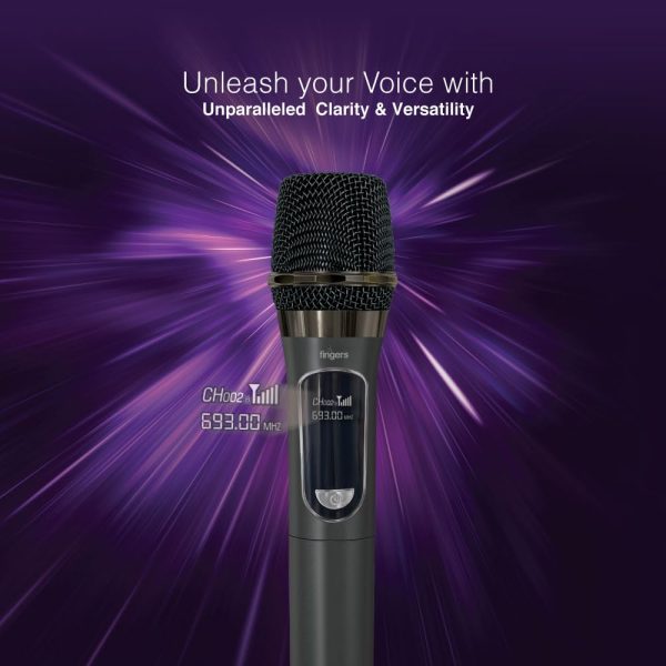 FINGERS Freedom Mic-U105 Wireless Microphone with 6.35 mm pin Receiver (U-Band @ UHF 693 MHz, BIG rechargeable battery 1200mAh for both Receiver & Mic, 10-hour battery life, 50 m Working distance)