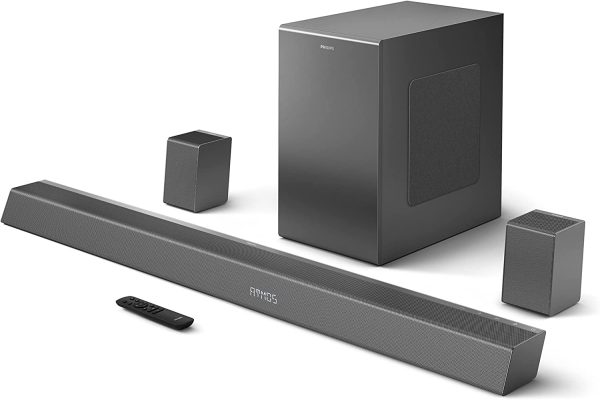 PHILIPS Soundbar TAB8967 7.1 Ch (5.1.2) Real Surround, Dolby Atmos, Wireless Subwoofer, UP-Firing Speakers, Wireless Rear Speakers, AI Voice Assistant, 780W (Black)