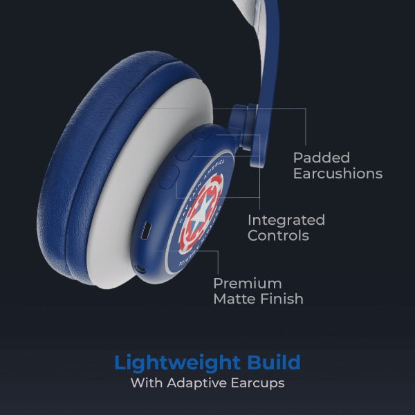 boAt Rockerz 450 Captain America Edition 15 Hours Battery, 40mm Drivers, Padded Ear Cushions, Easy Access Controls and Voice Assistant Bluetooth Wireless On Ear Headphones with Mic and (Soldier Blue)